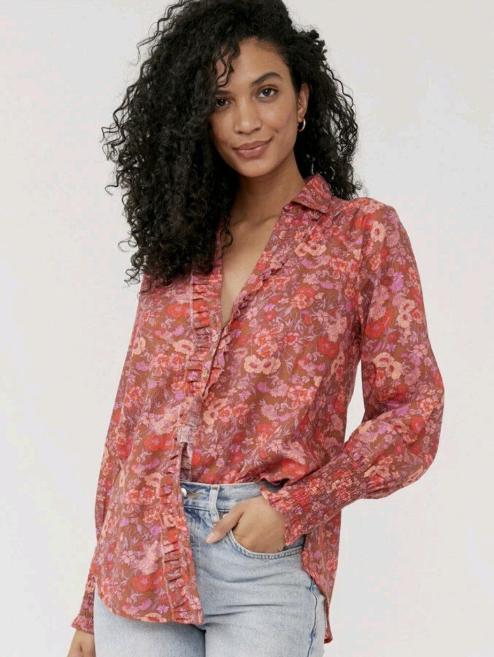 Free People Wild Gardenia Earth Combo Floral Blouse Top Women's Medium NWT